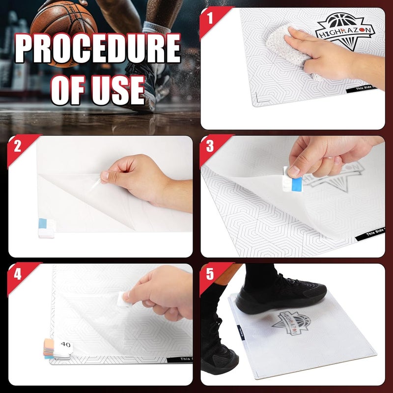 HIGHRAZON Courtside Basketball Sticky Mat,Non-Slip Sticky Shoe Mat for Basketball Court Shoe Grip,Courtside Shoe Grip Traction Mat,Improves Traction and Cleans Dust,Dirt,Includes 40 Sticky Sheets - Image 5